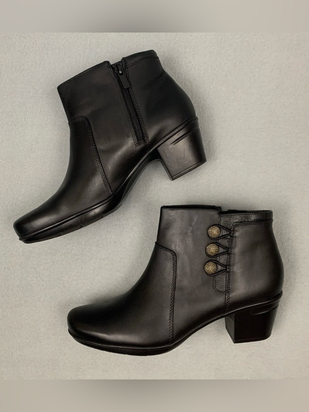 Clarks Emslie Monet Booties Womens 9.5 Ankle Leather Cushion Black Heel Boots